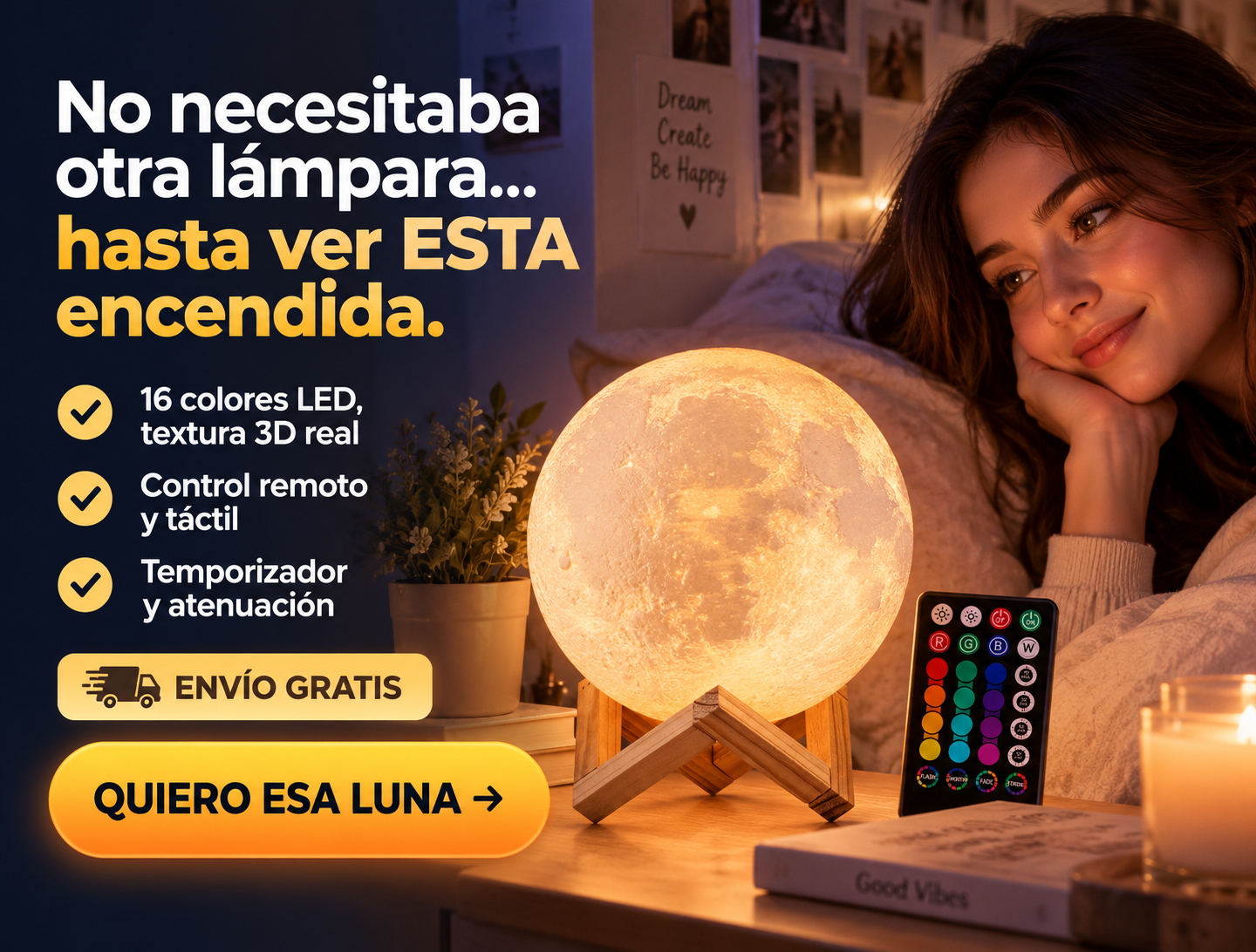 Lámpara de luna, luz nocturna LED de 16 colores