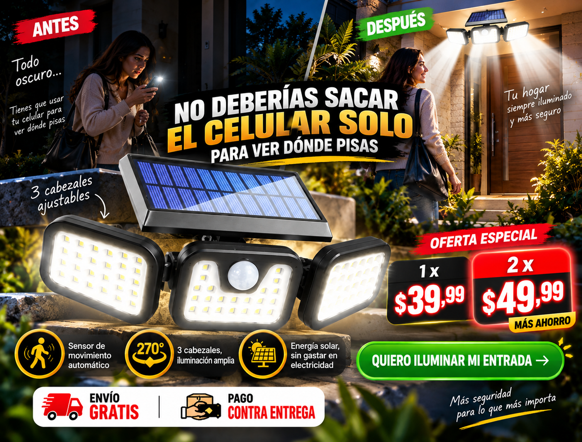 Reflector Con Panel Solar Luz Exterior