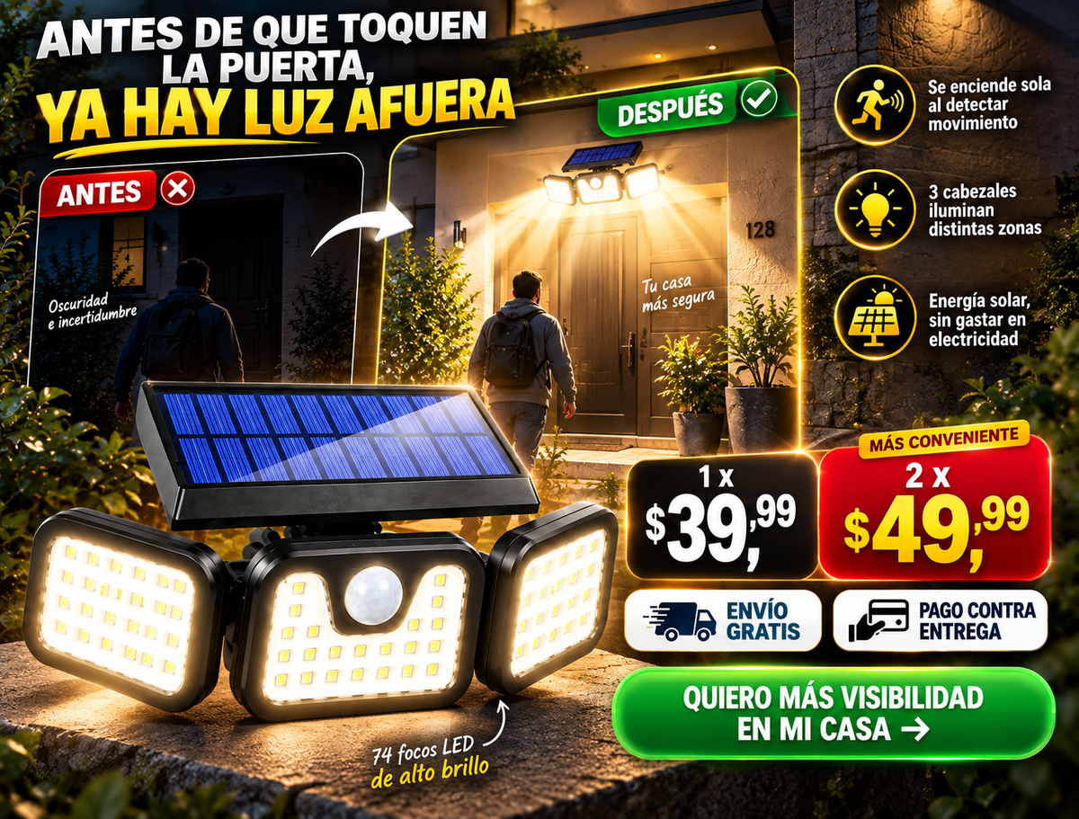 Reflector Con Panel Solar Luz Exterior 2