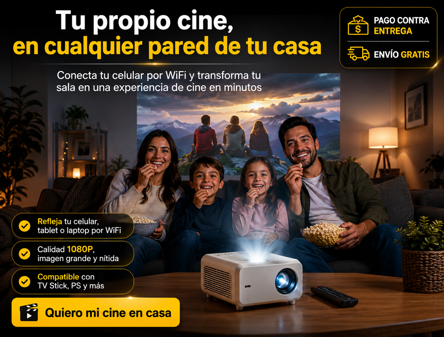 Proyector portátil multimedia con control remoto + Accesorios