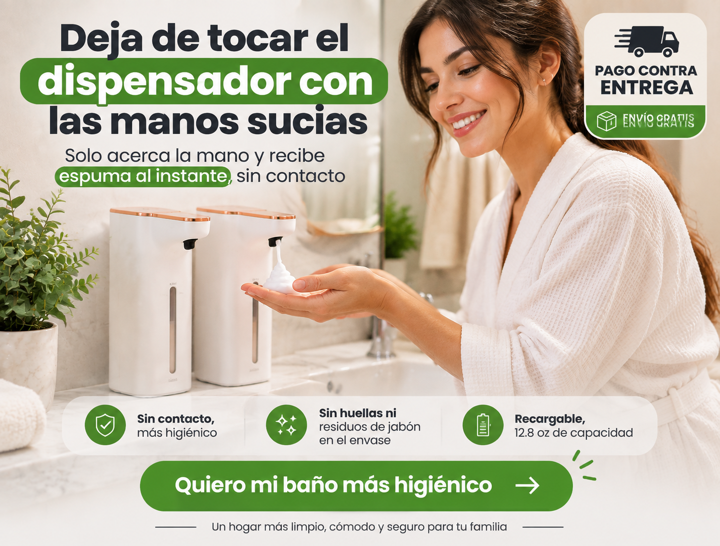 Paquete de 2 dispensadores automáticos de jabón espumoso