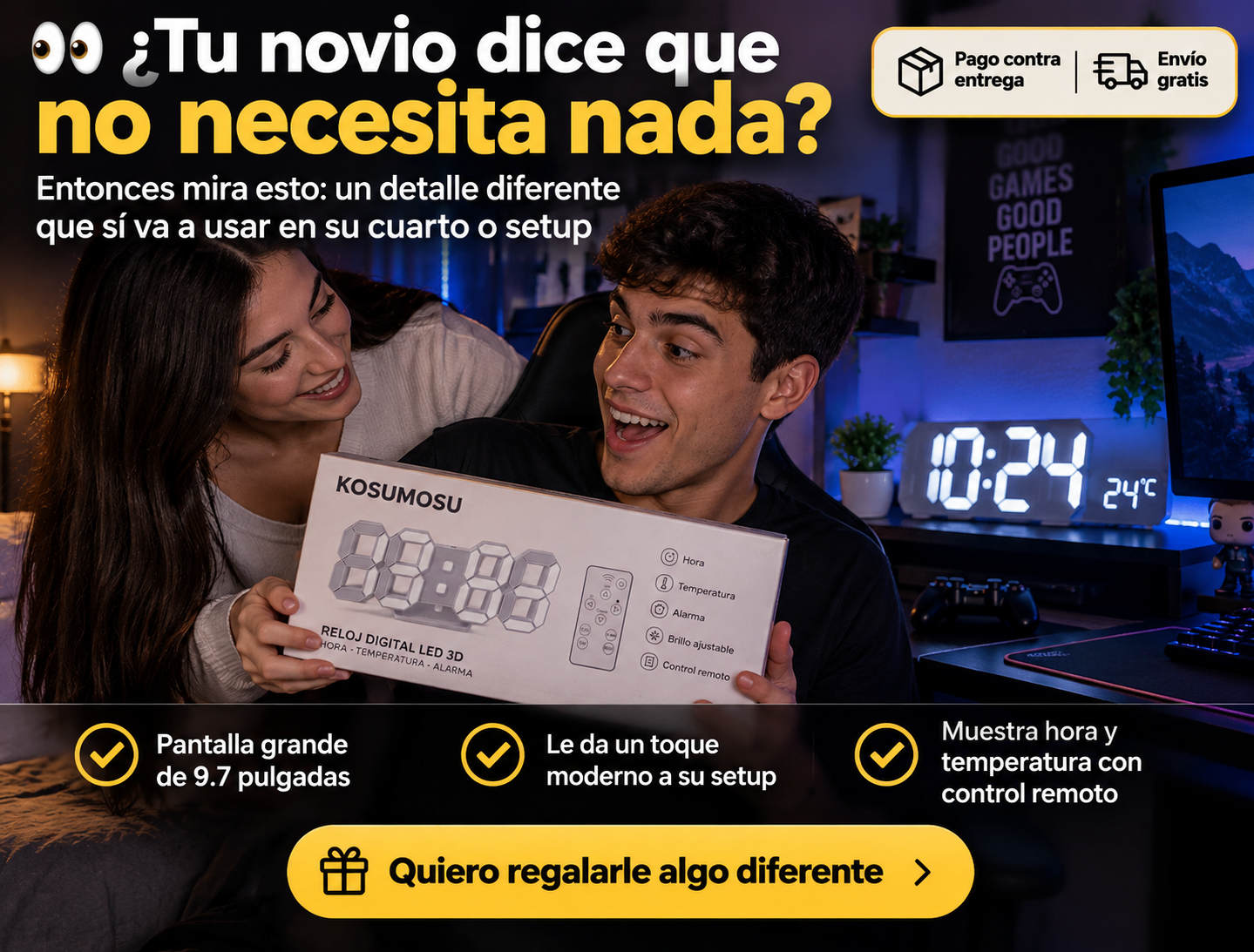 KOSUMOSU Reloj de pared digital LED 3D 3