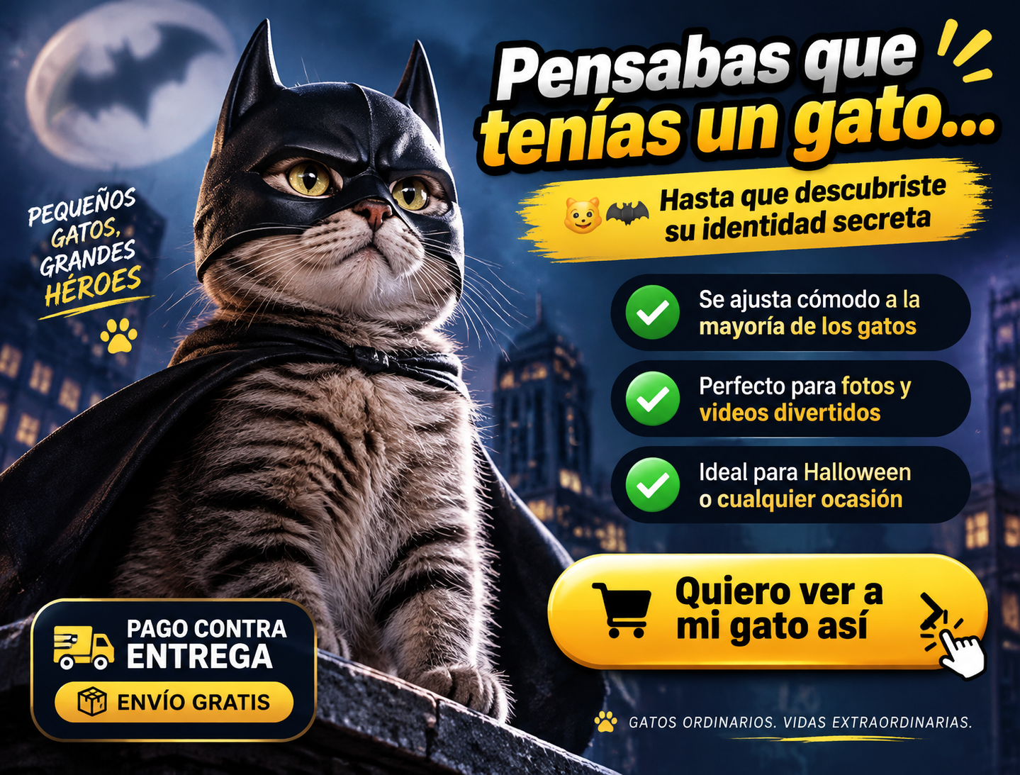 Máscara de murciélago para gato